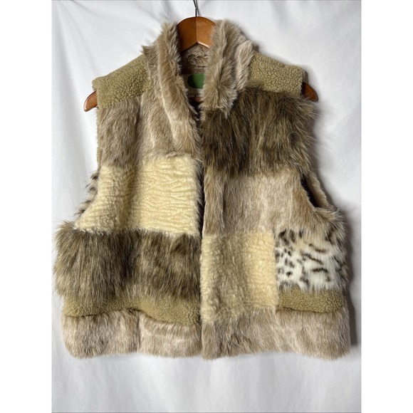 Anthropologie Jackets & Blazers - Anthropologie L Marlena Faux Fur Vest Leopard Patchwork‎ Women's Beige
